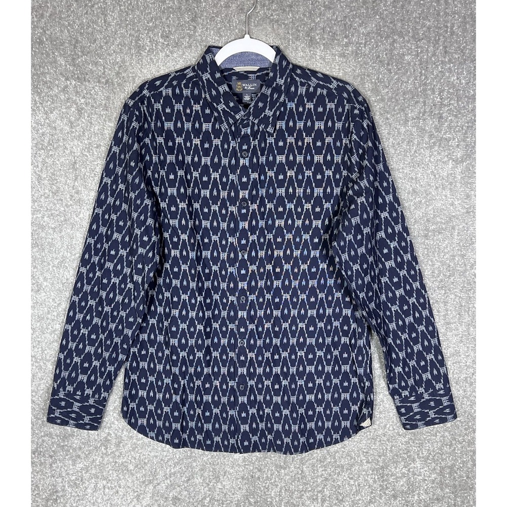 Wallin & Bros Button Up Dress Shirt Mens Size Large Blue Geometric Southwest